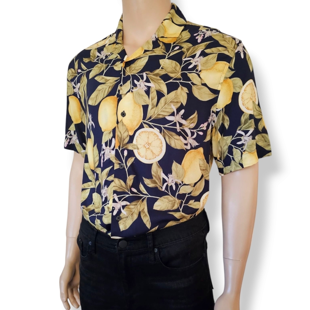 H&M Black & Yellow Lemon Print Casual Shirt Size Large